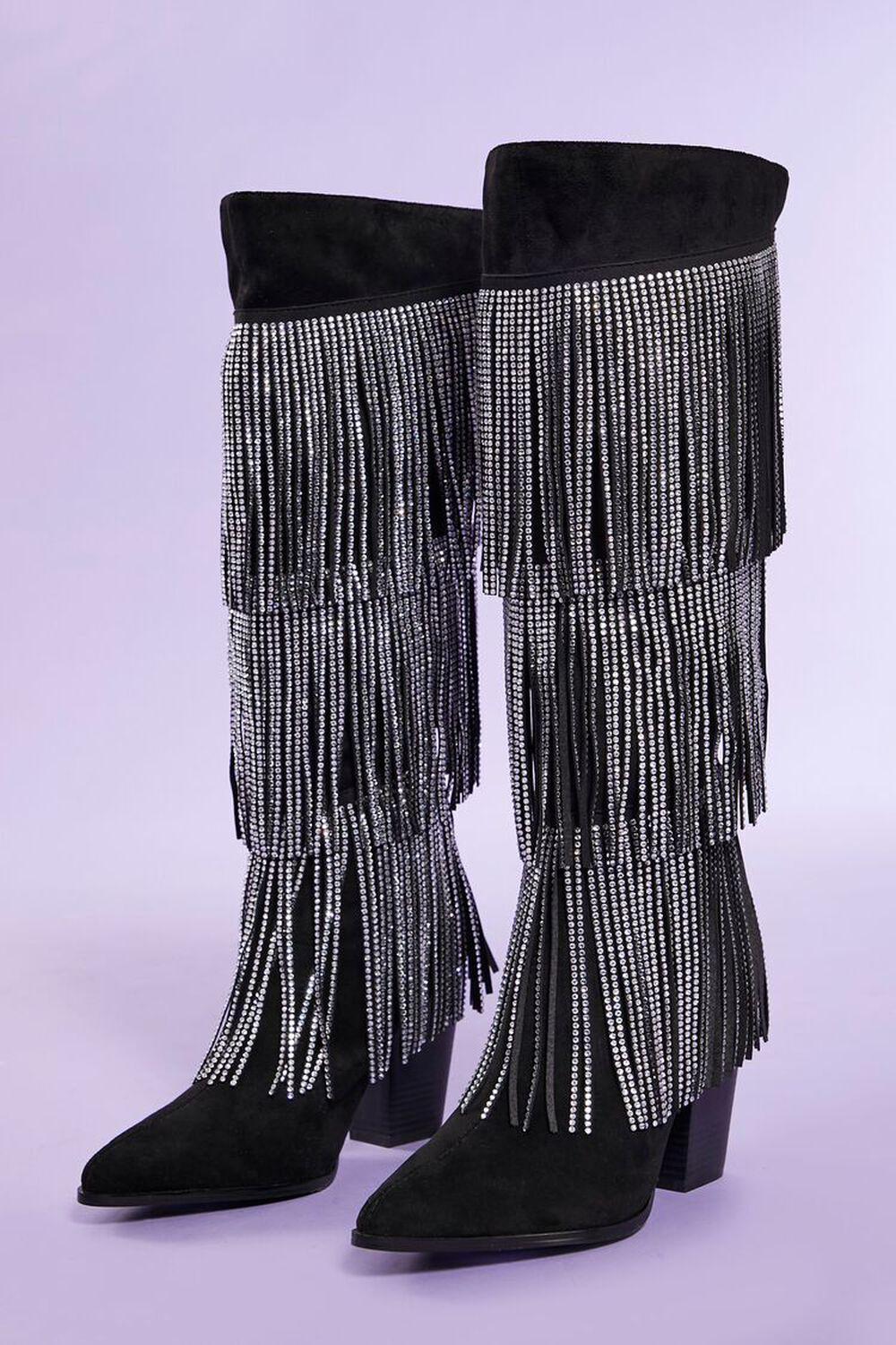 Over-the-Knee Rhinestone Fringe Boots | Forever 21 Product Image