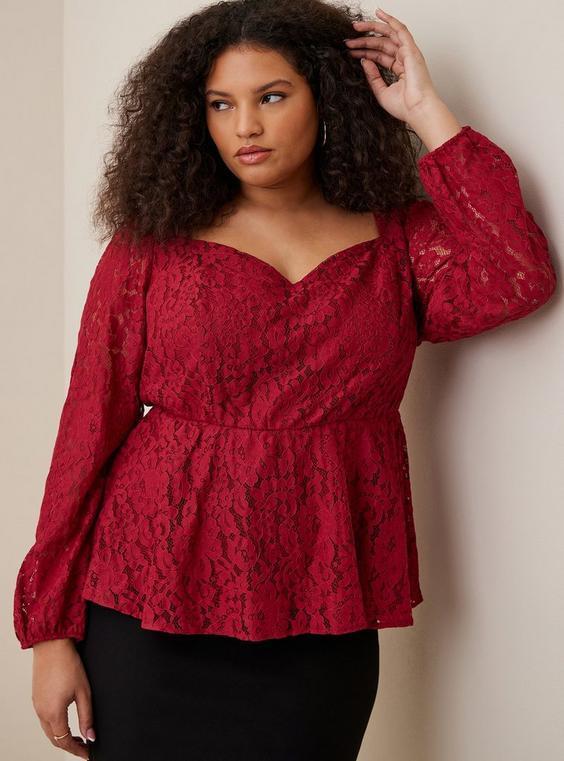 Peplum Lace Puff Sleeve Top Product Image