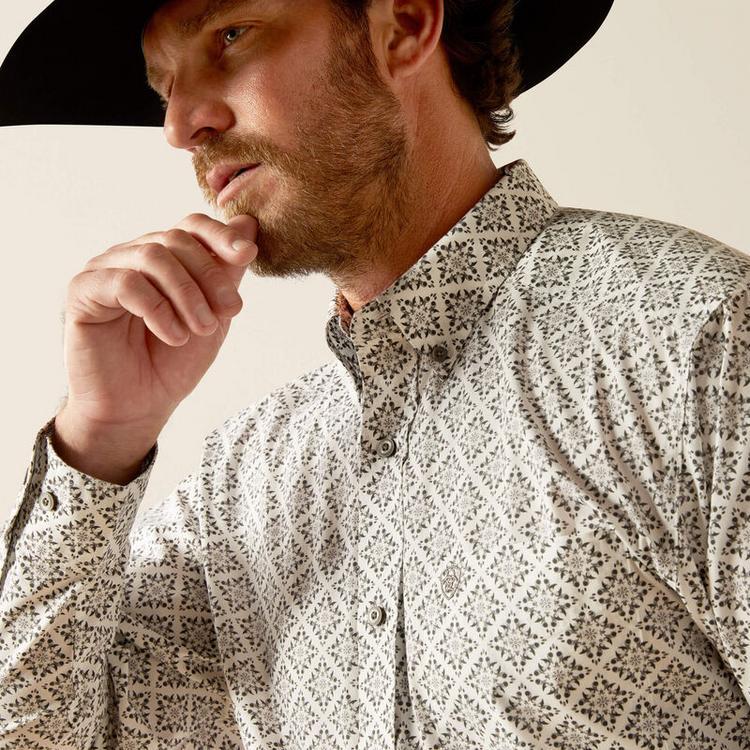 Ariat® Men's L/S White/Black Print Jagger Classic Fit Button Shirt Product Image