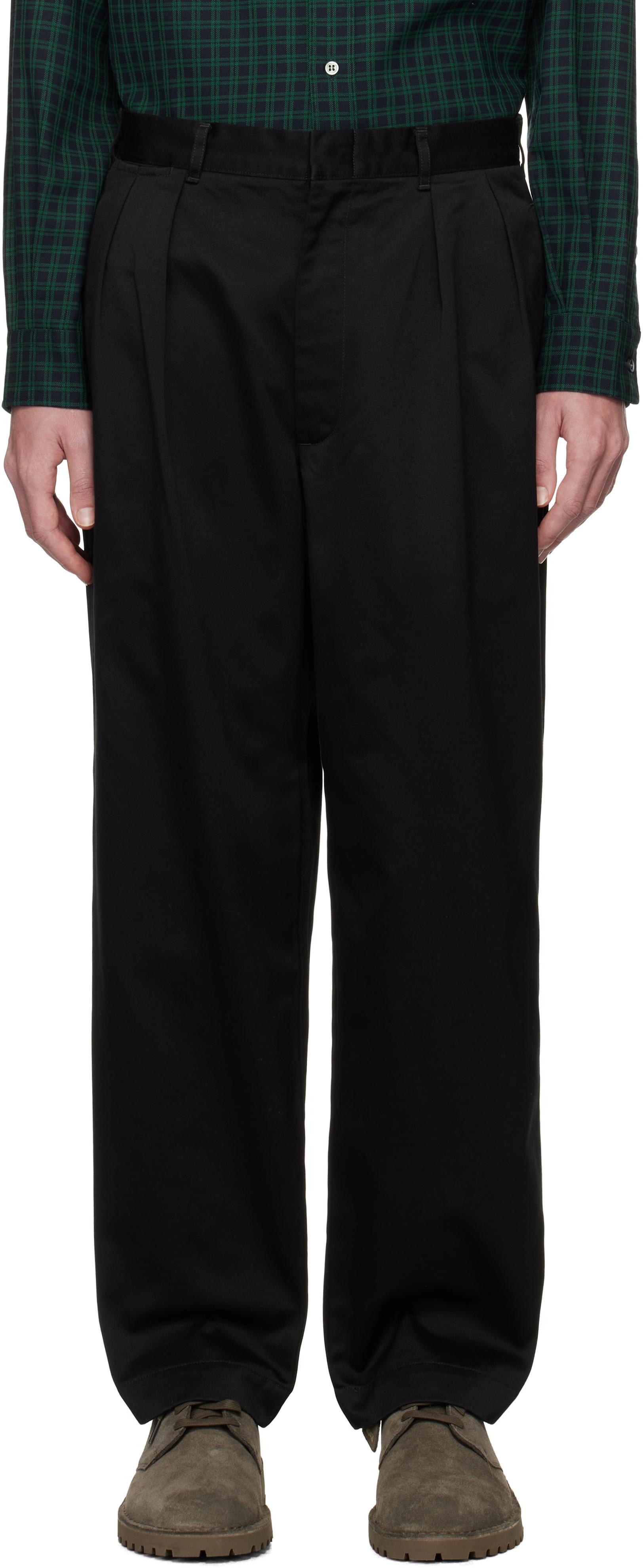 Black Double Pleat Chino Trousers Product Image