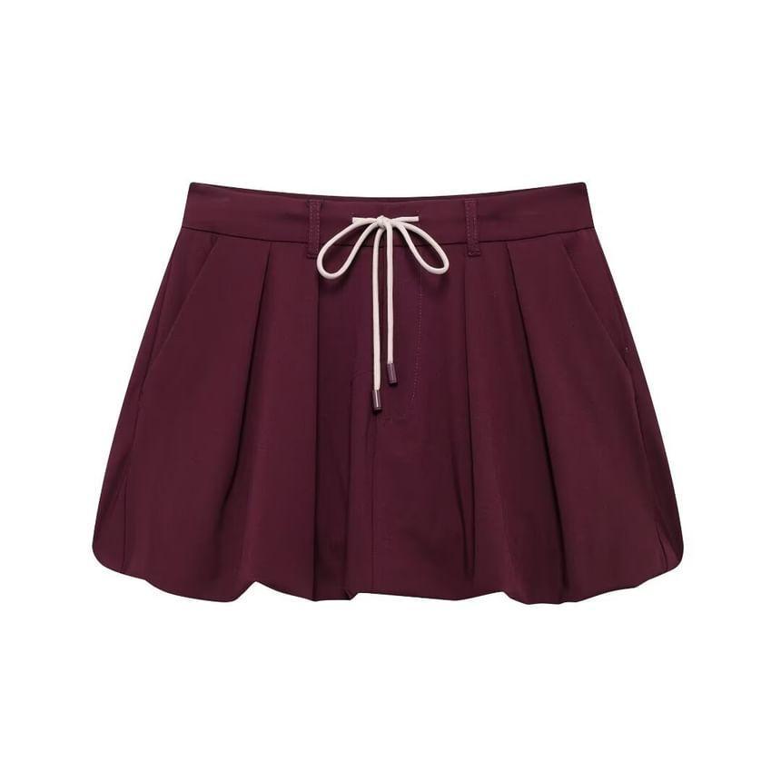 Drawstring Waist Pleated Mini Balloon Skirt Product Image