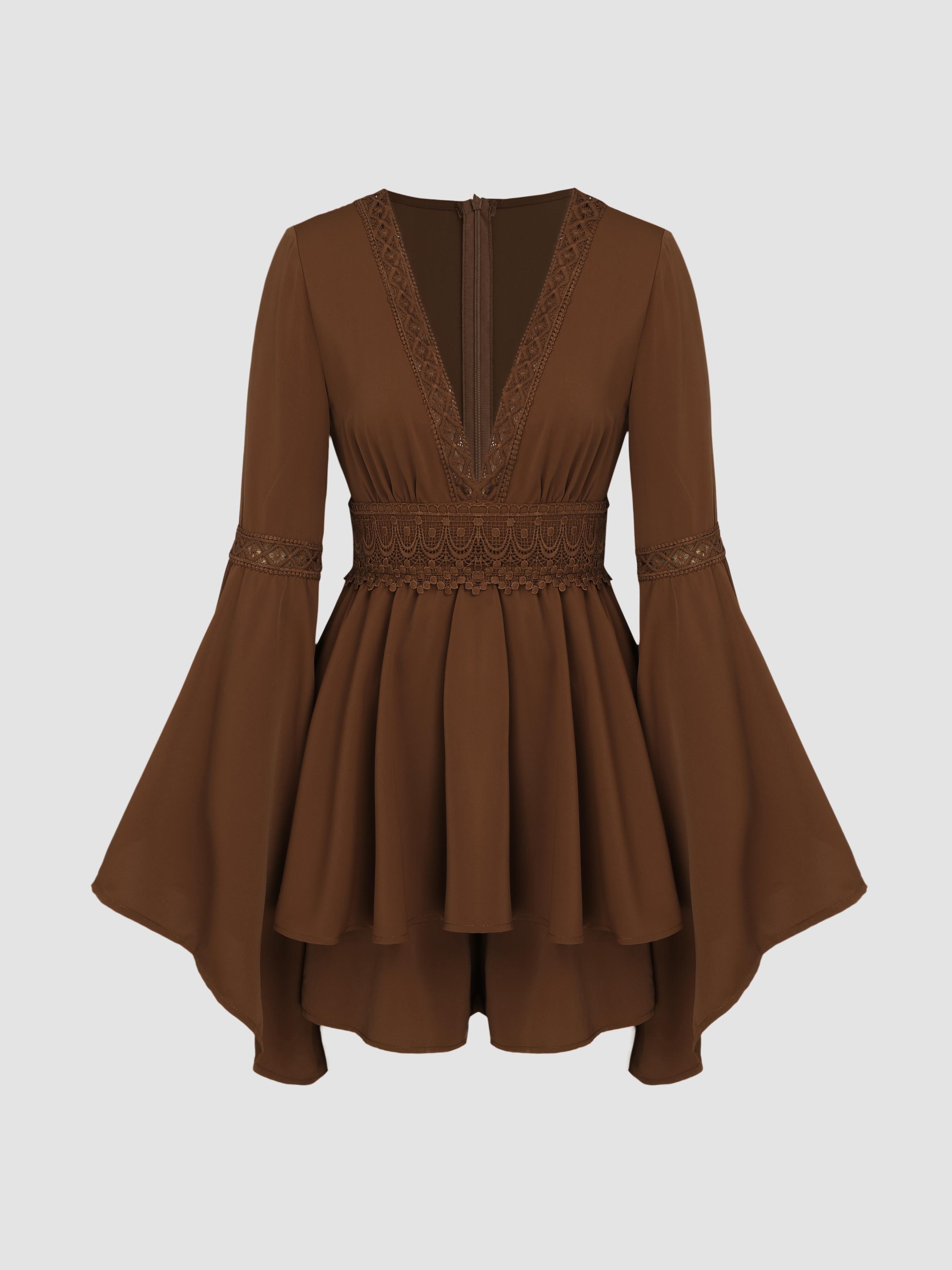 Solid Lace V-neck Bell Sleeve Playsuit Product Image