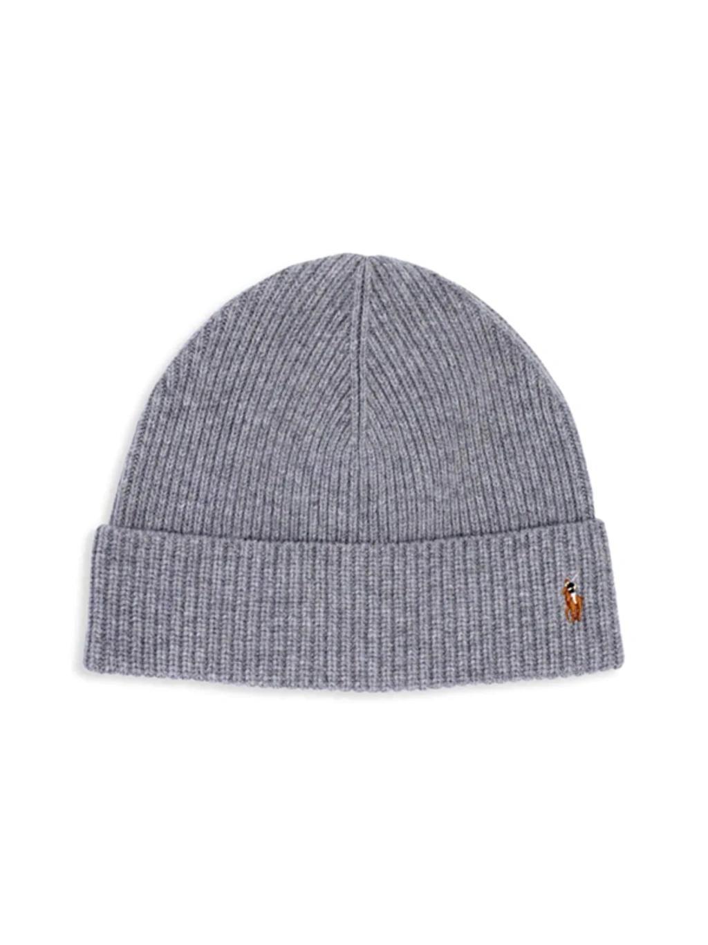 POLO RALPH LAUREN Signature Cuff Logo Beanie Hat In Fawn Heather Grey Product Image