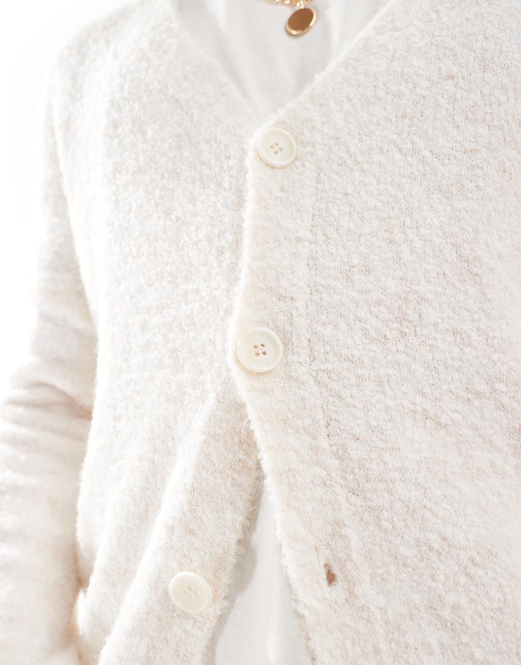 ASOS DESIGN lightweight knitted boucle cardigan in ecru Product Image