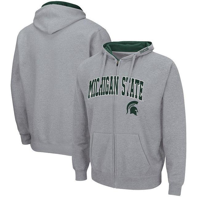 Mens Colosseum Heathered Gray Michigan State Spartans Arch and Logo 3.0 Full-Zip Hoodie Product Image