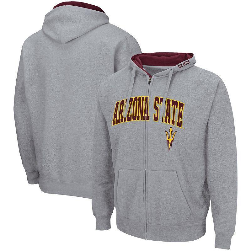 Mens Colosseum Heathered Gray Arizona State Sun Devils Arch & Logo 3.0 Full-Zip Hoodie Product Image