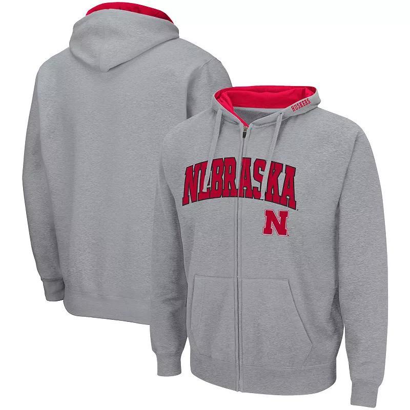 Mens Colosseum Heathered Gray Nebraska Huskers Arch & Logo 3.0 Full-Zip Hoodie Product Image