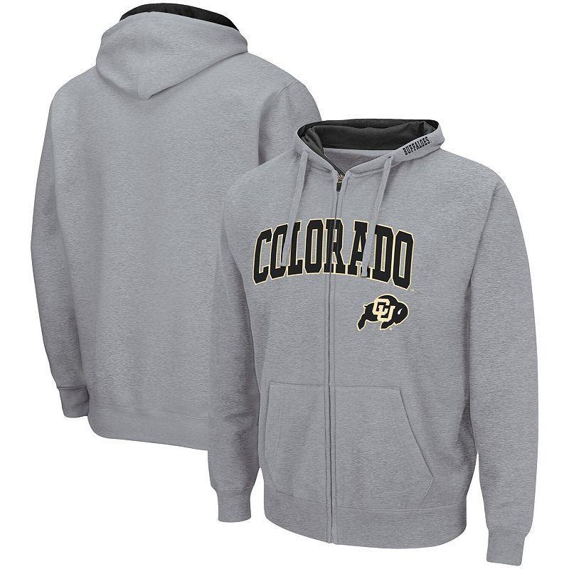 Mens Colosseum Heathered Gray Colorado Buffaloes Arch & Logo 3.0 Full-Zip Hoodie Product Image