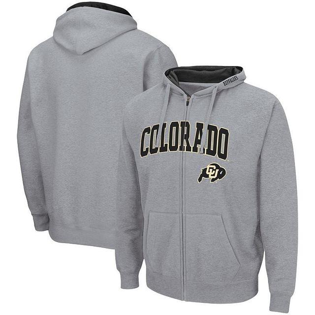 Mens Colosseum Heathered Gray Colorado Buffaloes Arch & Logo 3.0 Full-Zip Hoodie Grey Product Image