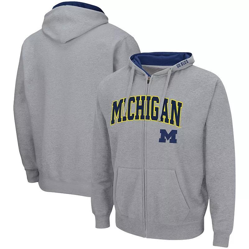 Mens Colosseum Heathered Gray Michigan Wolverines Arch & Logo 3.0 Full-Zip Hoodie Grey Product Image