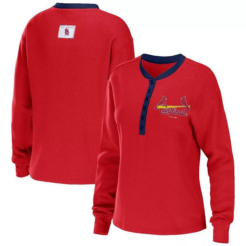 Womens Wear by Erin Andrews Red St. Louis Cardinals Waffle Henley Long Sleeve T-shirt Product Image