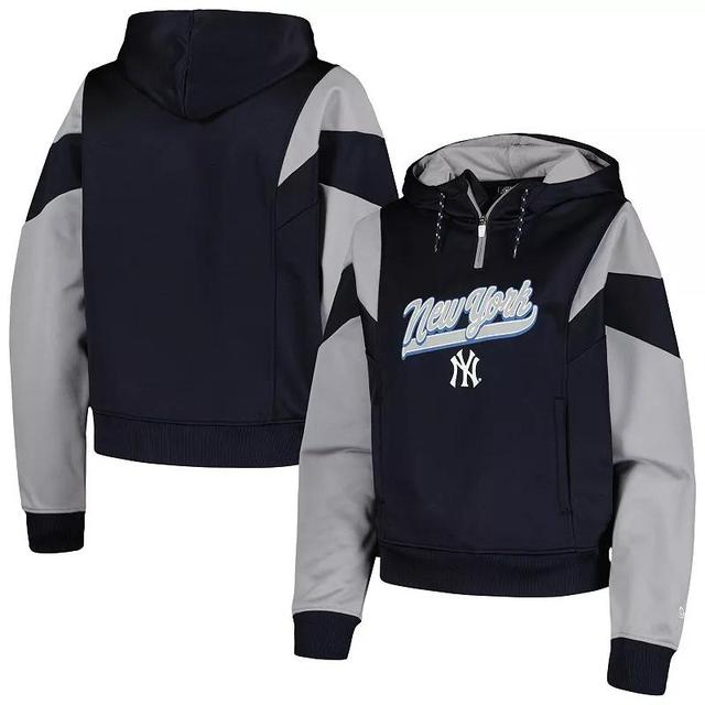 Womens New Era New York Yankees Color Block Fleece Quarter-Zip Hoodie Blue Product Image