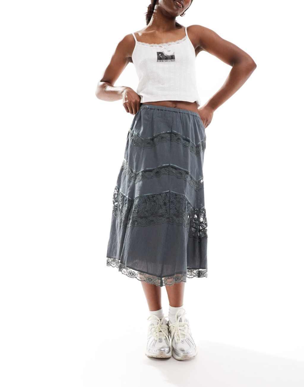 Reclaimed Vintage western skirt with lace inserts Product Image