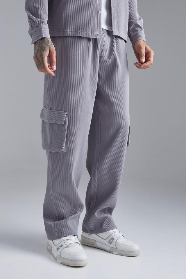 Elastic Waist Relaxed Fit Cargo Pleated Pants | boohooMAN USA Product Image