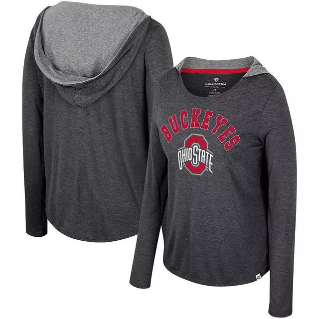 Womens Colosseum Ohio State Buckeyes Distressed Heather Long Sleeve Hoodie T-Shirt Product Image