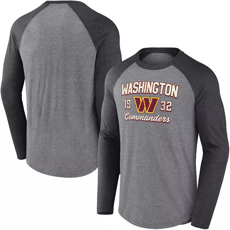 Mens Fanatics Branded Heathered Gray/Heathered Charcoal Washington Commanders Weekend Casual Raglan Long Sleeve T-Shirt Product Image