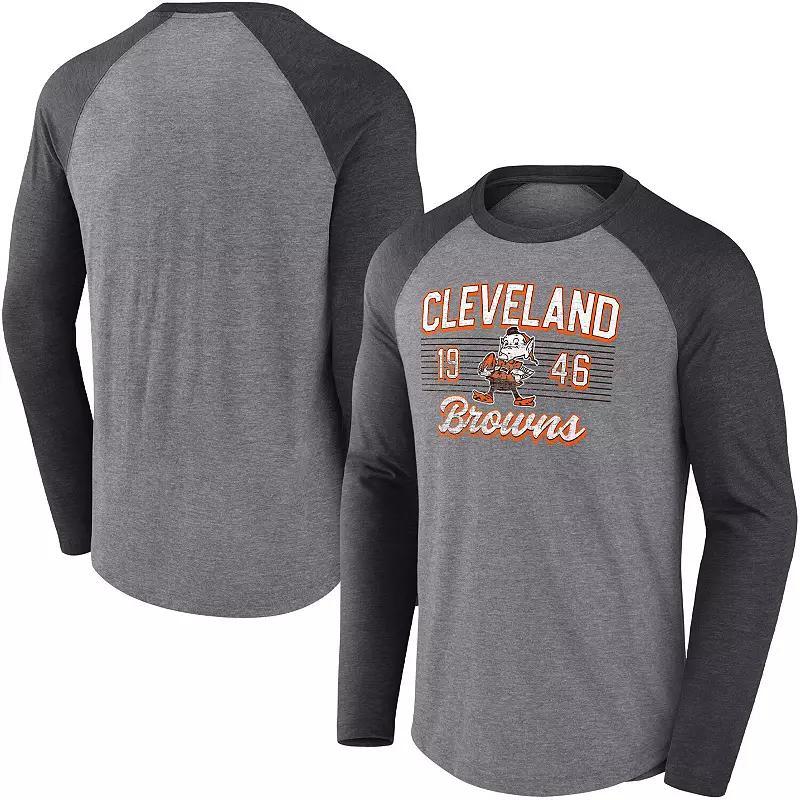 Mens Fanatics Branded Heathered Gray/Heathered Charcoal Cleveland Browns Weekend Casual Tri-Blend Raglan Long Sleeve T-Shirt Product Image