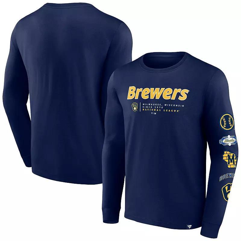 Mens Fanatics Branded Milwaukee Brewers Strike the Goal Long Sleeve T-Shirt Blue Product Image