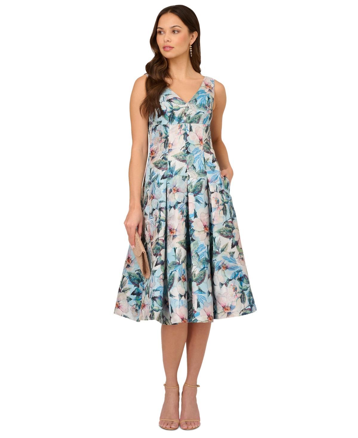 Adrianna Papell Womens Floral Jacquard Midi Dress Product Image