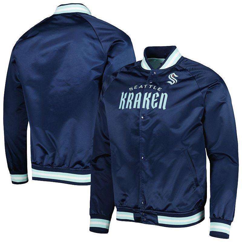 Mens Mitchell & Ness Deep Sea Blue Seattle Kraken Satin Full-Snap Raglan Varsity Jacket Krk Blue Product Image