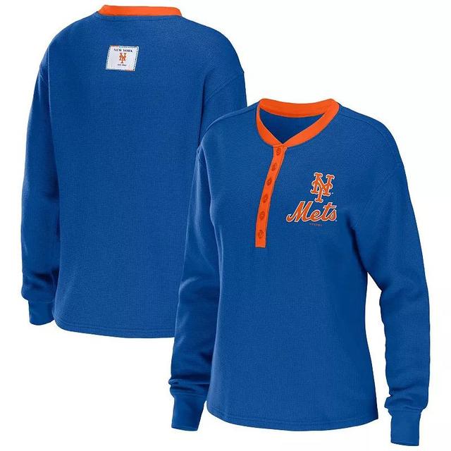 Womens WEAR by Erin Andrews Royal New York Mets Waffle Henley Long Sleeve T-Shirt Product Image