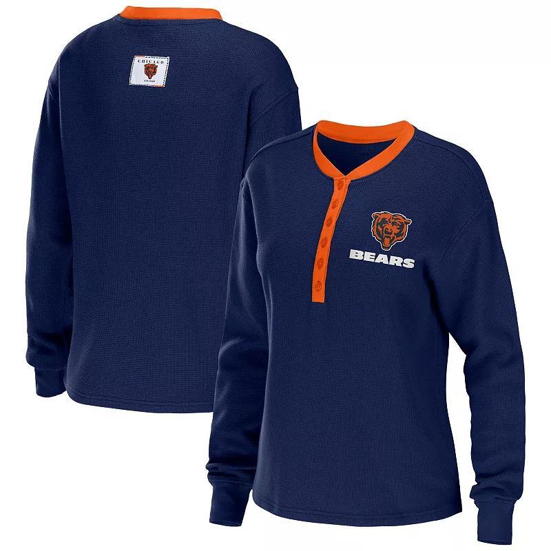 Womens WEAR by Erin Andrews Chicago Bears Waffle Henley Long Sleeve T-Shirt Blue Product Image