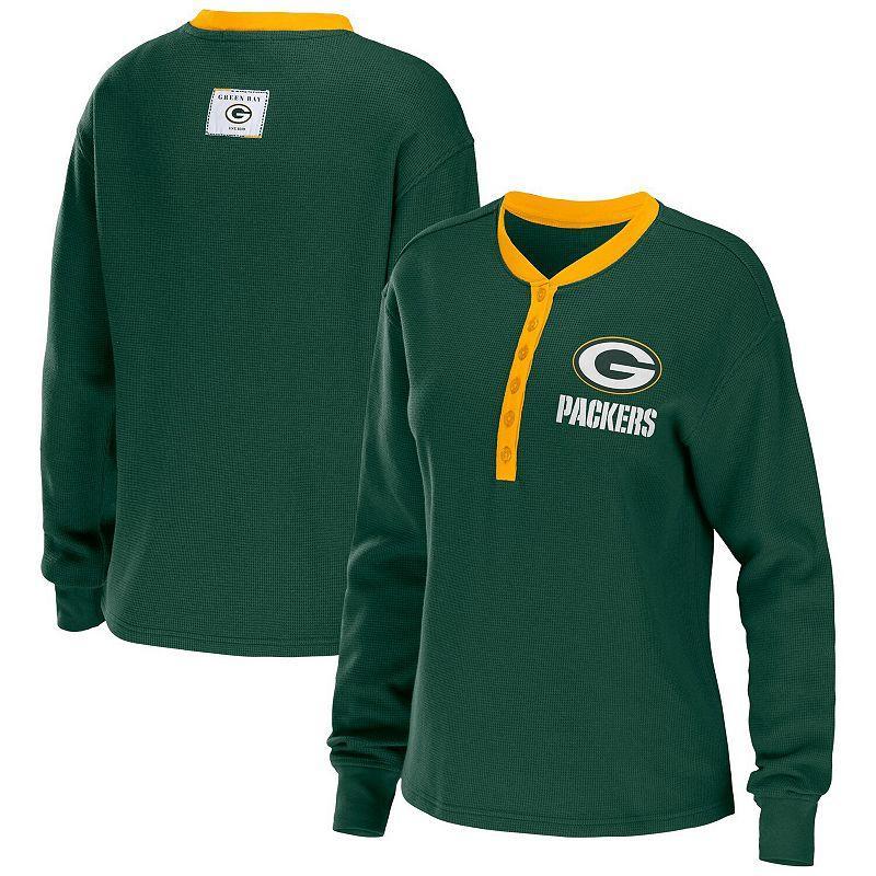 Womens WEAR by Erin Andrews Bay Packers Waffle Henley Long Sleeve T-Shirt Product Image