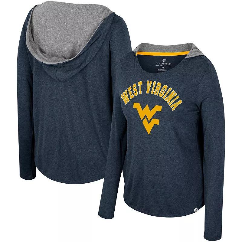 Womens Colosseum West Virginia Mountaineers Distressed Heather Long Sleeve Hoodie T-Shirt Blue Product Image