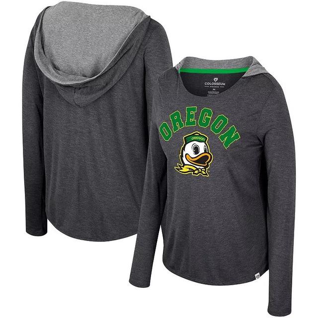 Womens Colosseum Oregon Ducks Distressed Heather Long Sleeve Hoodie T-Shirt Product Image