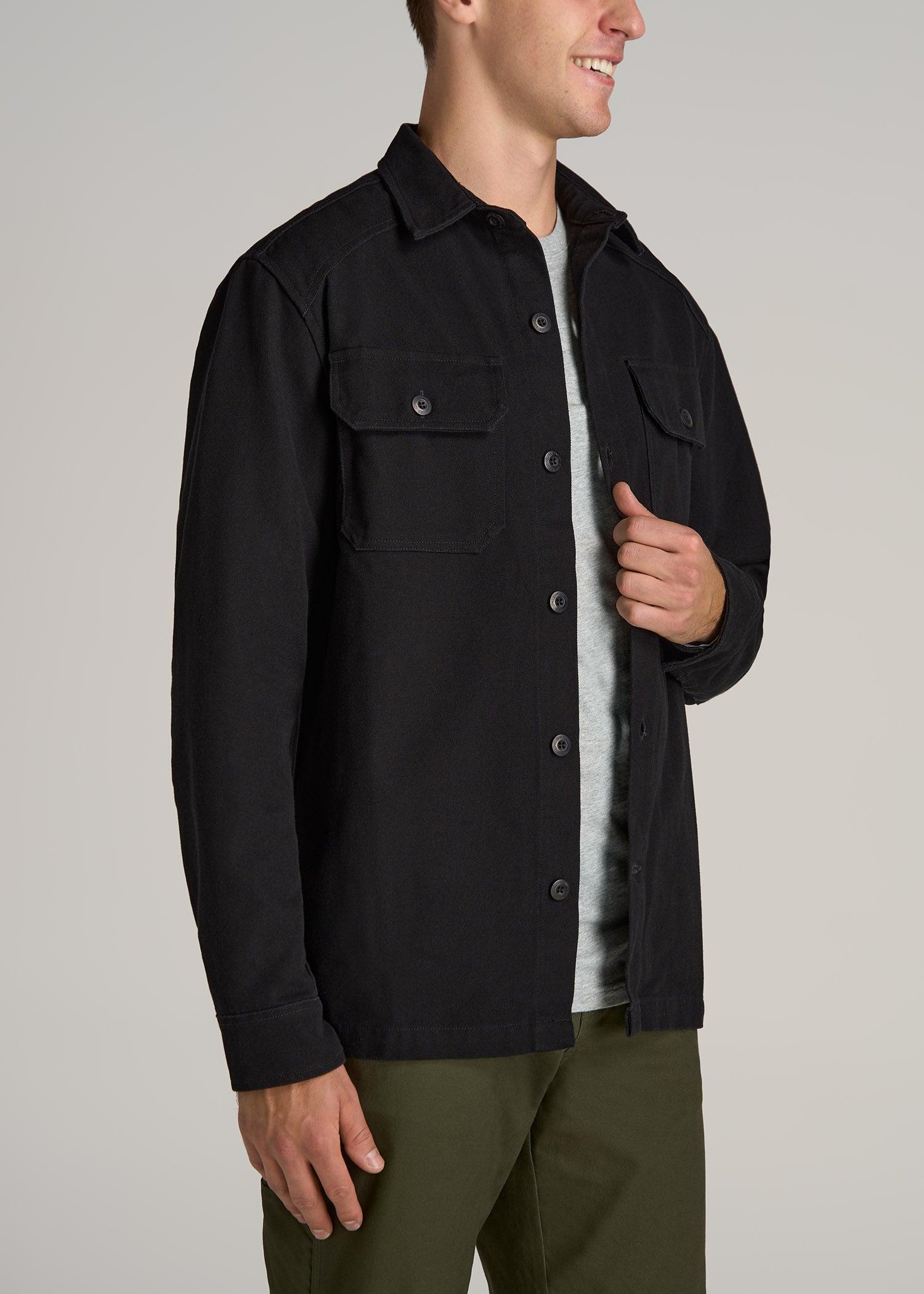 LJ&S Canvas Shirt Jacket for Tall Men in Black Male Product Image