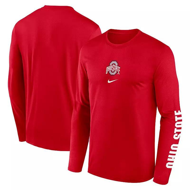 Mens Nike Scarlet Ohio State Buckeyes Primetime Center Lockup Two-Hit Legend Long Sleeve T-Shirt Product Image