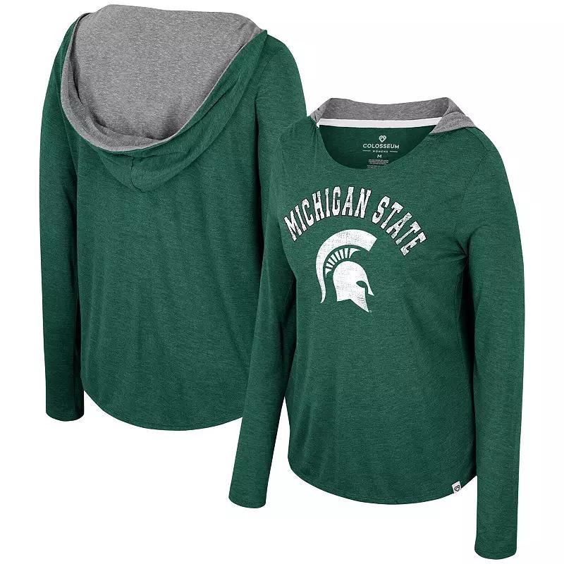 Womens Colosseum Michigan State Spartans Distressed Heather Long Sleeve Hoodie T-Shirt Product Image