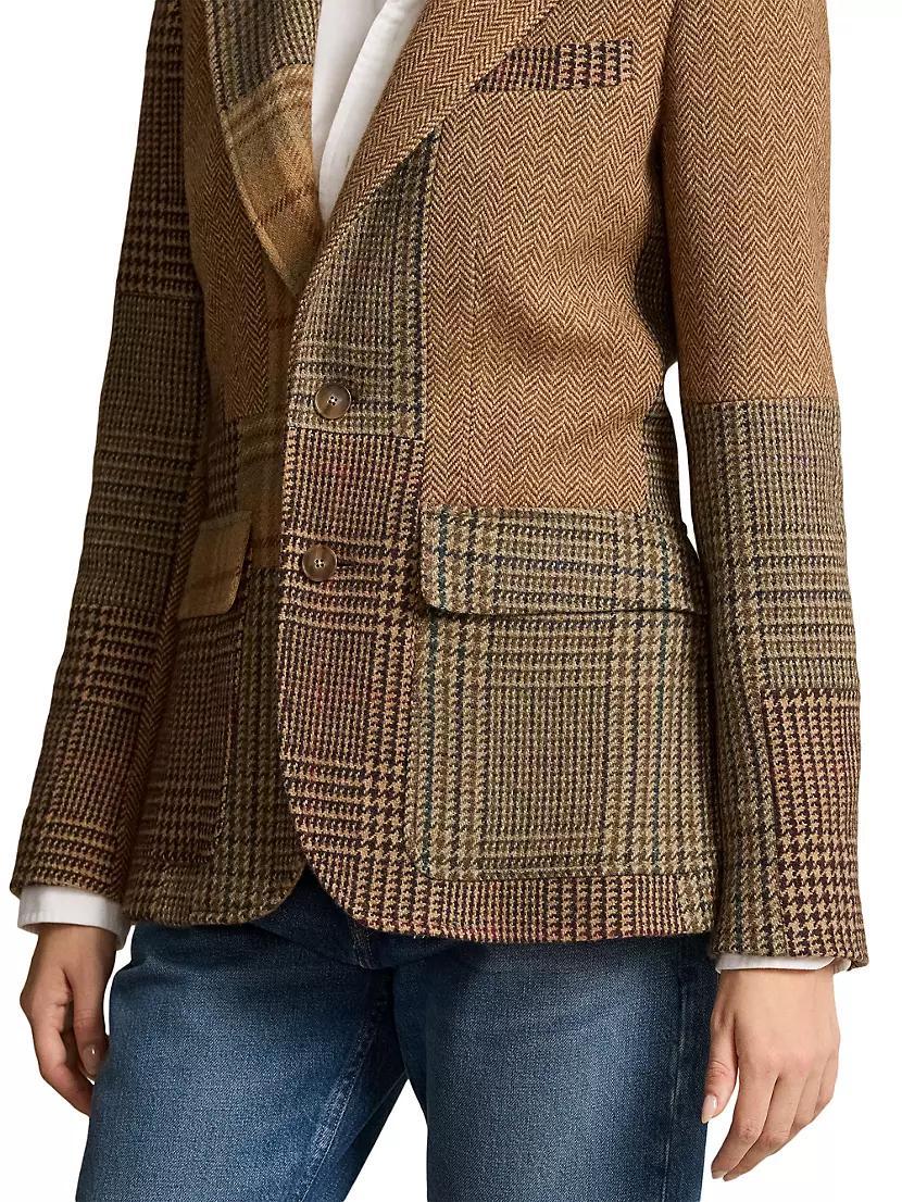 Patchwork Tweed Herringbone Single-Breasted Blazer Product Image