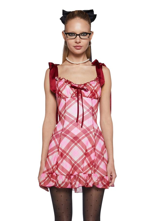 Stretchy Ruffled Plaid Knit Mini Dress Sugar Thrillz - Plaid Product Image