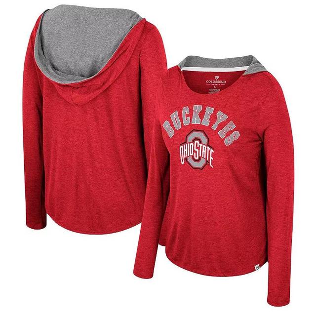 Womens Colosseum Scarlet Ohio State Buckeyes Distressed Heather Long Sleeve Hoodie T-Shirt Product Image