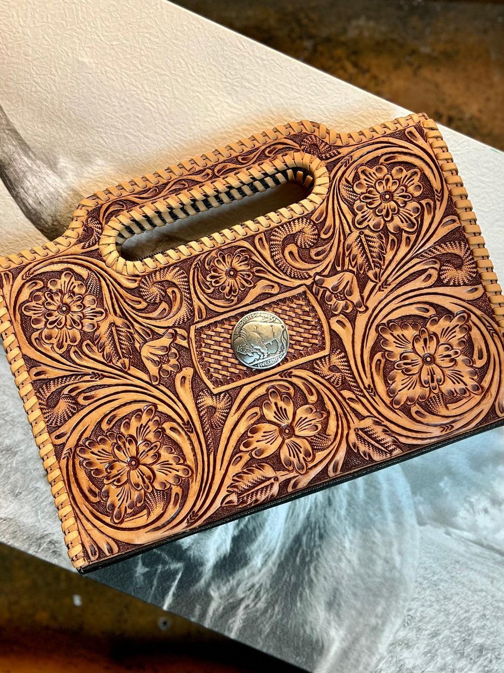 Bison Tooled Leather Clutch Bag product image