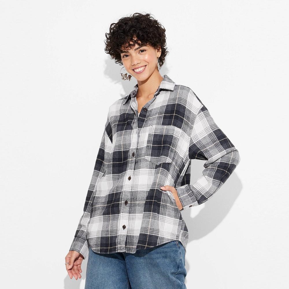 Women's Long Sleeve Oversized Flannel Button-Down Shirt - Wild Fable™ Product Image