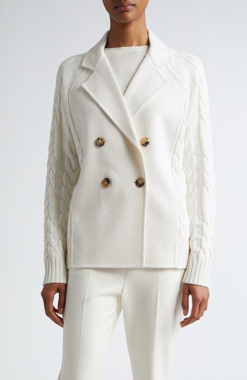 Micio Double-breasted Cable Wool Cashmere Coat In White Product Image