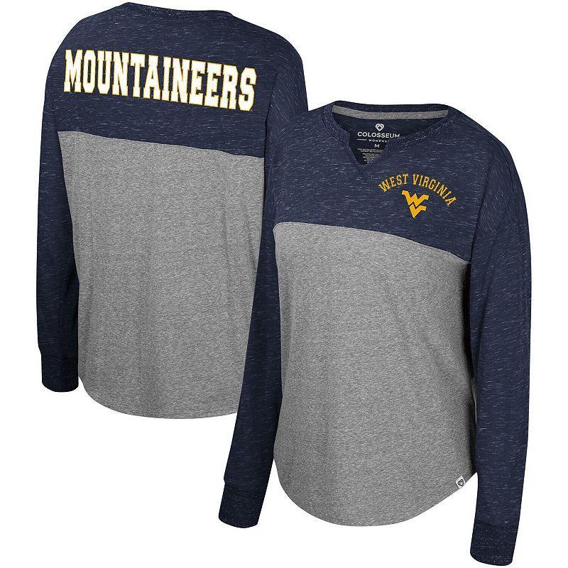 Womens Colosseum Heather Gray/Navy West Virginia Mountaineers Jelly of the Month Oversized Tri-Blend Long Sleeve T-Shirt Product Image