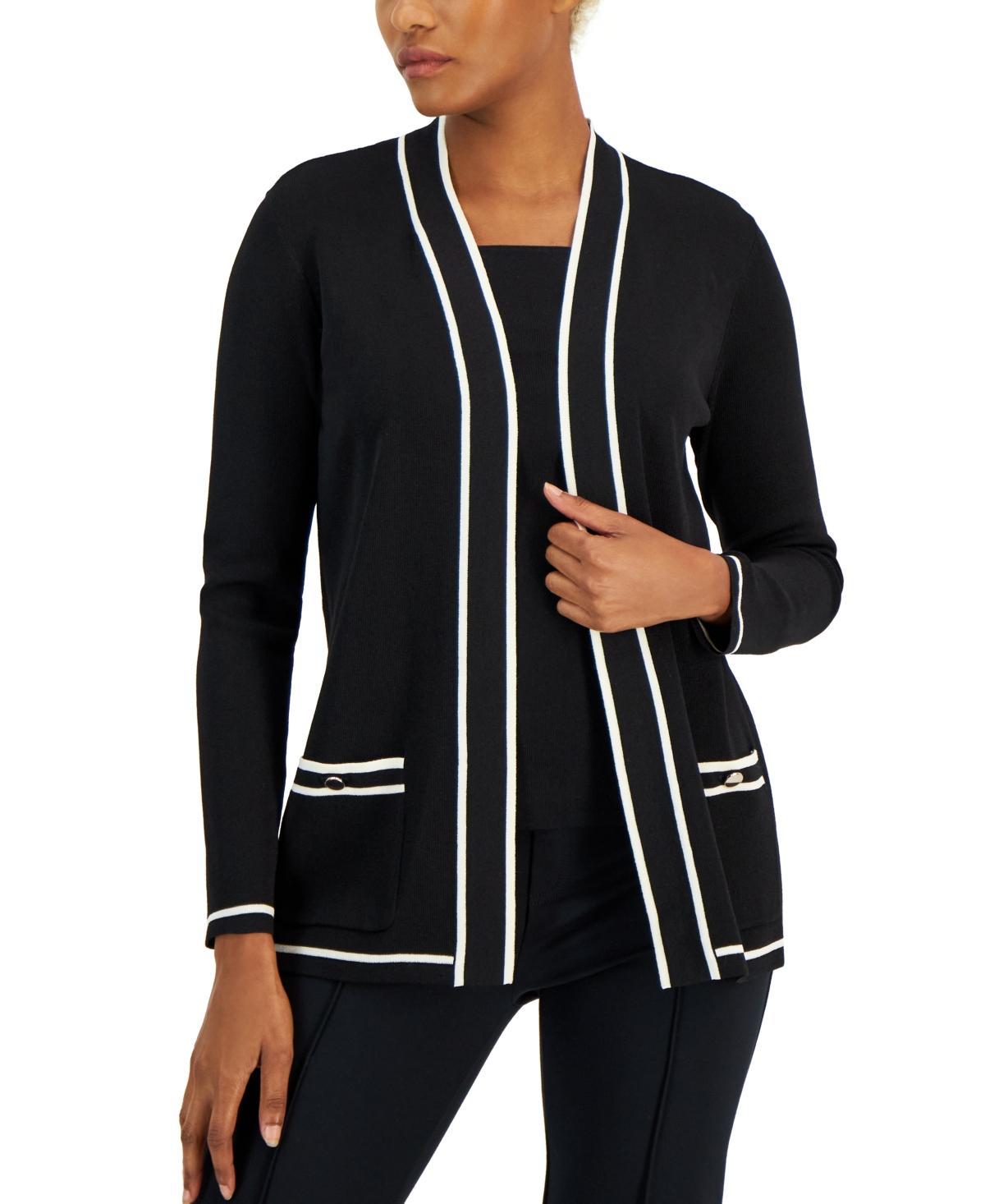 Anne Klein Womens Malibu Piped Cardigan - Anne Black/ Product Image