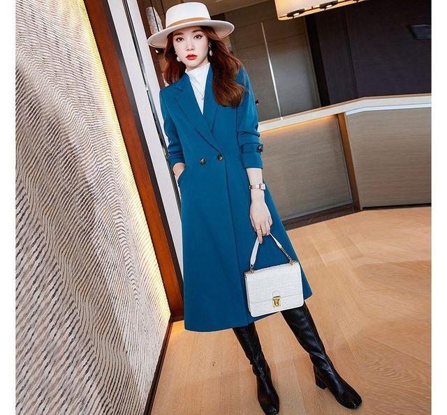 Double Breasted Plain Long Coat Product Image