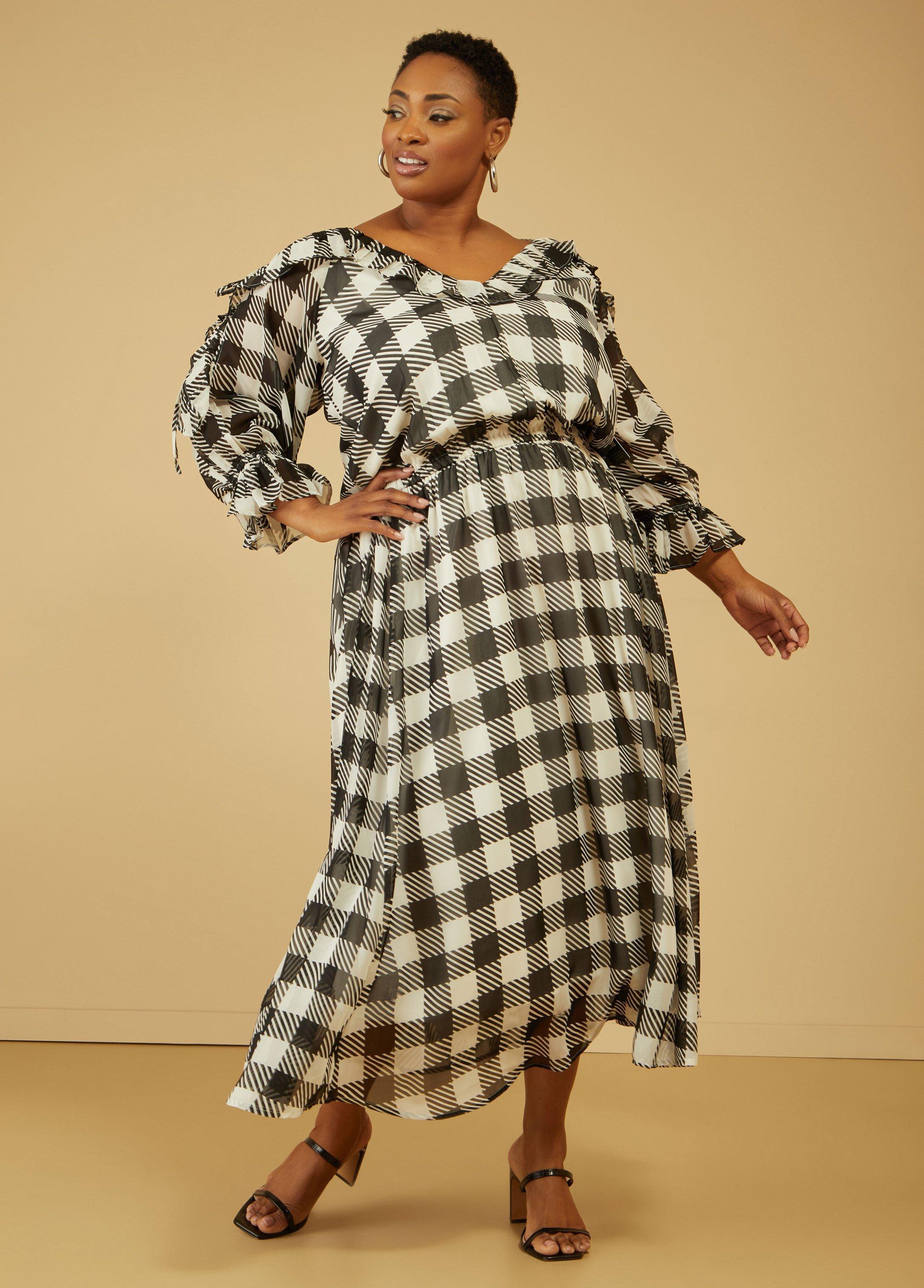 Plus Size Cold Shoulder Gingham Maxi Dress Ashley Stewart product image