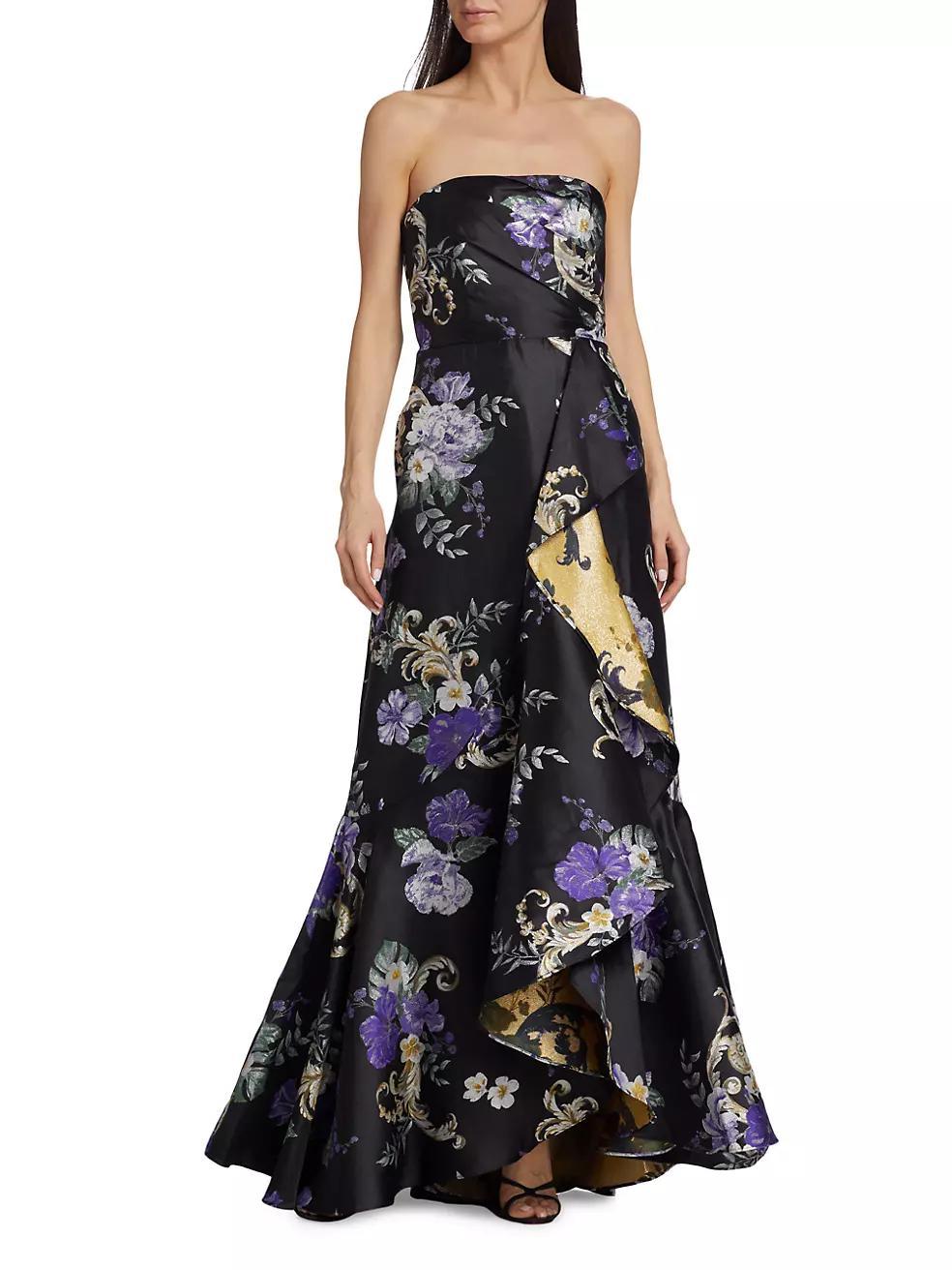 Floral Strapless Ruffle Gown Product Image