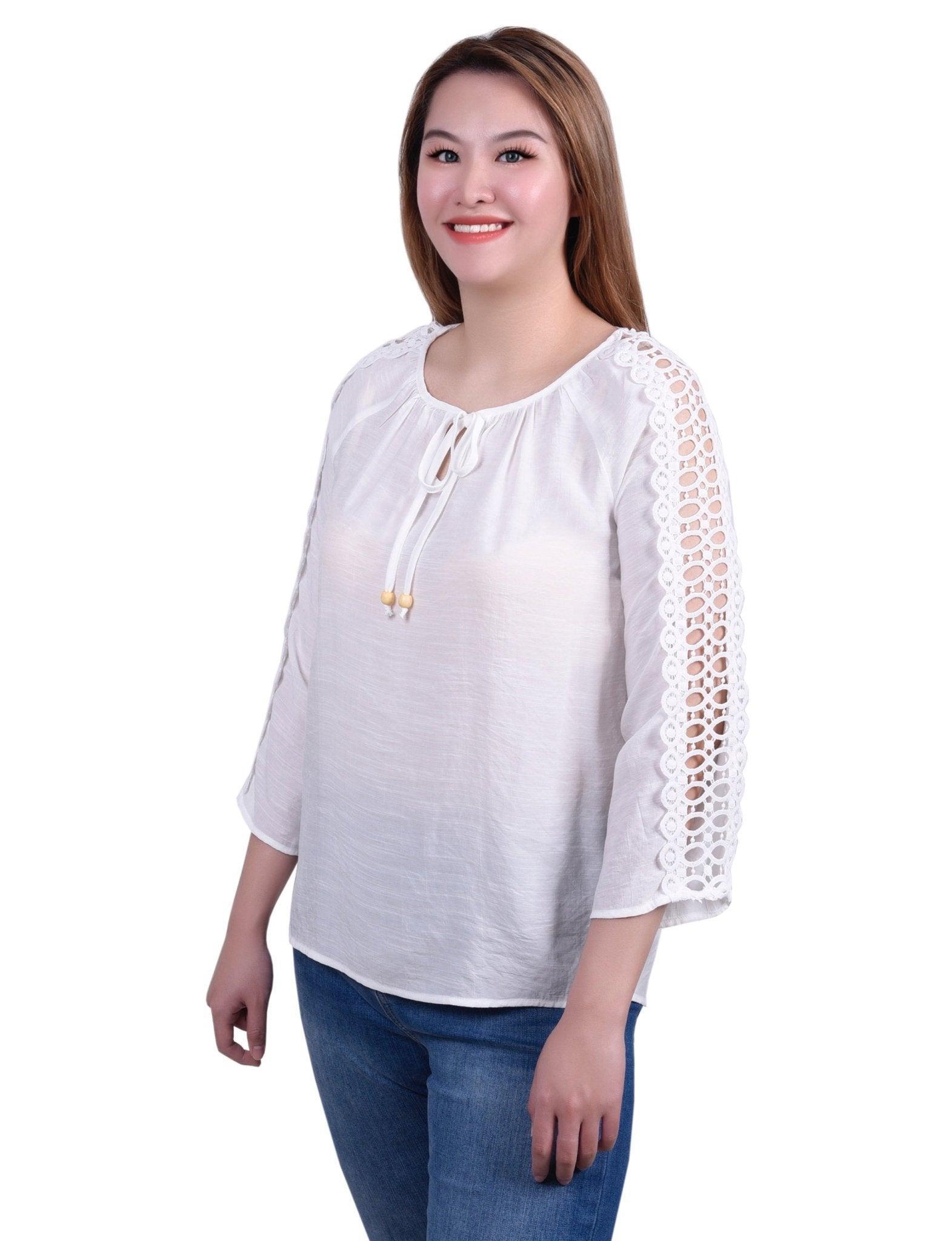 3/4 Length Sleeve Crochet Detail Blouse - Petite Product Image