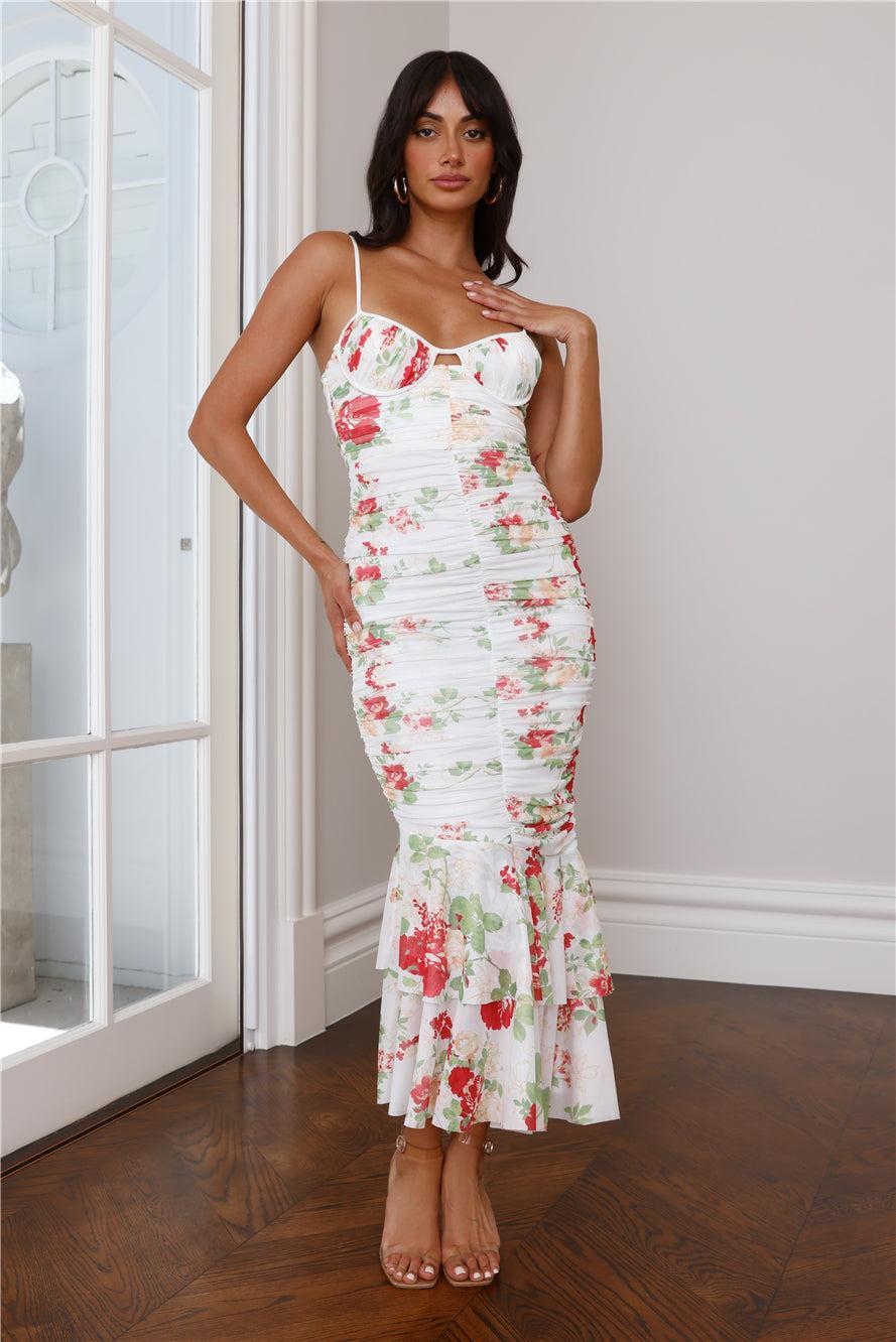 Cocktails On Arrival Mesh Midi Dress White Product Image