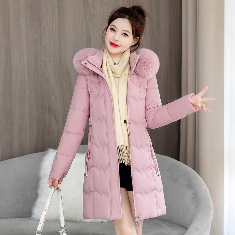 Furry Trim Hooded Zip-Up Long Parka product image