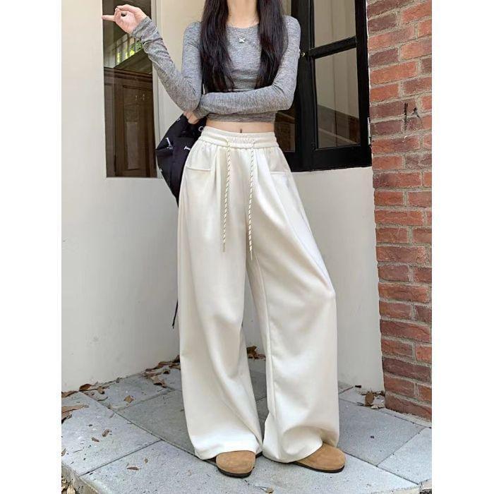 Drawstring Waist Wide Leg Pants Product Image