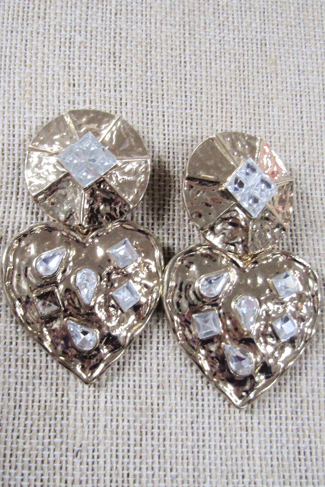 Gold Hammered Metal Clip Heart Earring Product Image