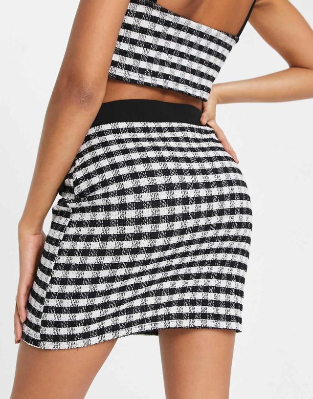 Miss Selfridge mono boucle mini skirt in black and white plaid - part of a set Product Image