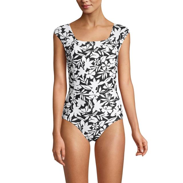 Womens Lands End D-Cup UPF 50 Tummy Control Cap Sleeve One-Piece Swimsuit Product Image